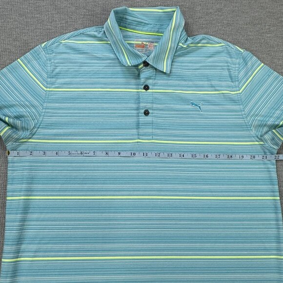Puma Mens Polo Top Sz L Turquoise Short Sleeve Striped Dry Cell Golf Active Tee - Picture 9 of 13